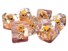 Old School 7 piece DnD RPG Dice Set: Cat - Yellow